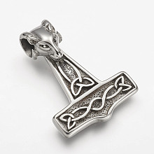 Honeyhandy 304 Stainless Steel Pendants, Thor's Hammer with Sheep, Antique Silver, 40x29x10mm, Hole: 6mm