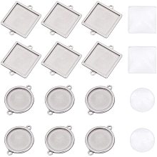 UNICRAFTALE 24pcs 2 Styles Stainless Steel Round Blank Bezel Pendant Connector Trays Blanks Links Cabochon Connectors Settings for Jewelry Making DIY Findings 1.8mm Hole Stainless Steel Color