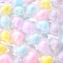 PandaHall Elite 50Pcs 5 Colors Transparent Acrylic Beads, Frosted, Bead in Bead, Heart, Mixed Color, 13x17x9.5mm, Hole: 2.5mm, 10pcs/color