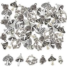 SUNNYCLUE 1 Box 60Pcs 6 Styles Mushroom Charm Alloy Mushrooms Plants Pendants Bulk Hollow Round Food Tibetan Style Pendant for Jewelry Making Charms DIY Earrings Necklaces Bracelets Findings