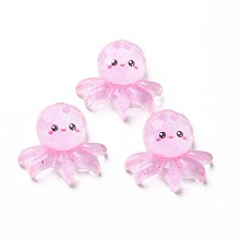 Honeyhandy Transparent Epoxy Resin Cabochons, with Glitter Powder, Octopus, Pearl Pink, 21x23x8mm