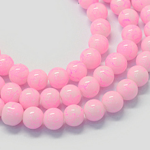 Honeyhandy Baking Painted Glass Round Bead Strands, Pink, 8.5~9mm, Hole: 1.5mm, about 105pcs/strand, 31.8 inch