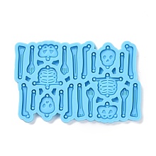 Honeyhandy DIY Skeleton Componenet Pendant Silicone Molds, Resin Casting Molds, For UV Resin, Epoxy Resin Jewelry Making, Halloween Theme, Deep Sky Blue, 93x58x4mm, Hole: 1.5mm, Inner Diameter: 15.5~26x4~22.5mm