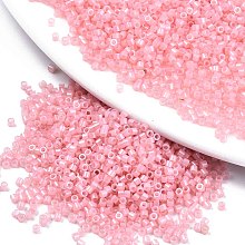 Honeyhandy 11/0 Grade A Baking Paint Glass Seed Beads, Cylinder, Uniform Seed Bead Size, Opaque Colours Luster, Pink, about 1.5x1mm, Hole: 0.5mm, about 2000pcs/10g