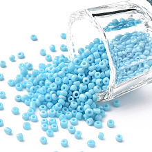 Honeyhandy Glass Seed Beads, Opaque Colours Seed, Round, Light Sky Blue, Size: about 2mm in diameter, hole:1mm, about 6666pcs/100g