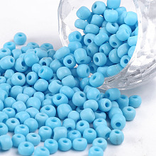 Honeyhandy Glass Seed Beads, Opaque Colours Seed, Round, Light Sky Blue, Size: about 4mm in diameter, hole:1.5mm, about 1000pcs/100g