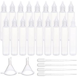 BENECREAT 18 Pack 1oz Pen-Style Dropper Bottles PE Plastic Squeeze Dispensing Bottles with Clear Nozzle Applicator, 2PCS Funnels and 4PCS Pipettes for DIY Crafts, Glue, Liquids