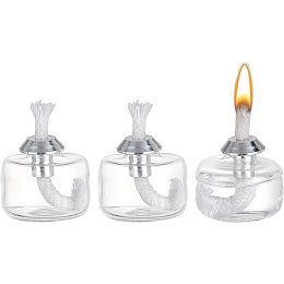 CHGCRAFT 3 Sets 8ml Small Alcohol Lamp Glass Alcohol Burner Lamp with Metal Caps Cotton Cord Wick Lab Equipment Heating Bottle for Science Experiments Household Camping Tea Coffee Making