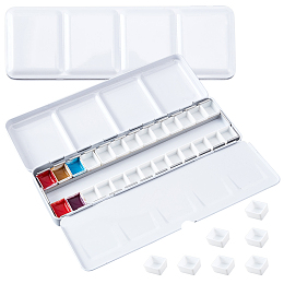 PandaHall Elite 24Pcs Plastic Empty Watercolor Paint Pans, with 1Pc Iron Empty Watercolor Tin Box Palette Paint Case, for Paint Case Art Palette Supplies, White, 18.6x16x9.7mm, Inner Diameter: 16x13mm, Capacity: 2ml