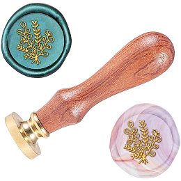 ARRICRAFT 0.98" Eucalyptus Leaves Pattern Wax Seal Stamp Removable Brass Wood Handle Seal for Making Envelopes Wedding Invitations, Wine Packaging Decoration