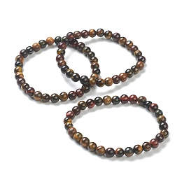 Honeyhandy Natural Tiger Eye Beaded Stretch Bracelets, Round, Beads: 6~6.5mm, Inner Diameter: 2-1/4 inch(5.55cm)