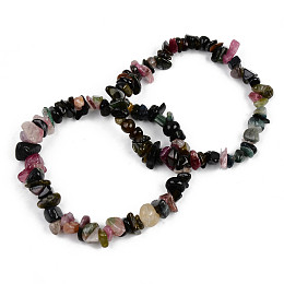 Honeyhandy Unisex Chip Natural Tourmaline Beaded Stretch Bracelets, Inner Diameter: 1-3/4~2 inch(4.5~5cm)