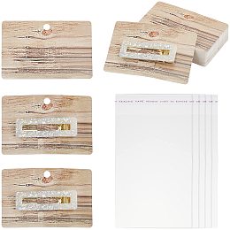 PandaHall Elite 100pcs Hair Clips Display Card Set 50pcs Wood Grain Kraftpaper Holder Tag Carboard 2.5x3.9" Jewelry Display Card with 50pcs Self-Sealing OPP Bags for Personal Business Jewelry Display