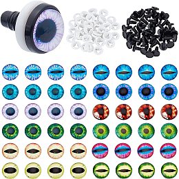 BENECREAT 48Pcs 12 Colors Safety Eye with Eye Pattern Glass Cabochons, 15mm Plastic Dragon Eyes for DIY Amigurumi Doll Crochet Toy Making