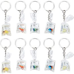 NBEADS 10 Sets Resin Goldfish Charms Keychain, 5 colors Resin Fish Charms Pendants 3D Goldfish Water Bag Charms with 10 Pcs Iron Split Key Rings for DIY Jewelry Keychain Craft Supplies