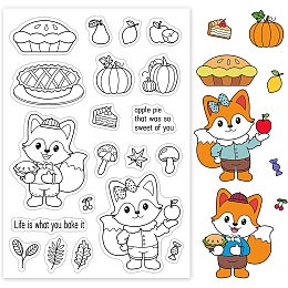 GLOBLELAND Animal Fox Silicone Clear Stamp Pumpkin and Apple Pie Transparent Silicone Stamp Food and Fruit Rubber Stamp for Scrapbook Journal Card Making