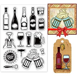 PandaHall Elite Drink Pattern Clear Stamps,Wine/Bottle Opener Transparent Rubber Stamps for DIY Scrapbooking Stamps Embossing Card Making Decoration Paper Photo Card Album Crafting