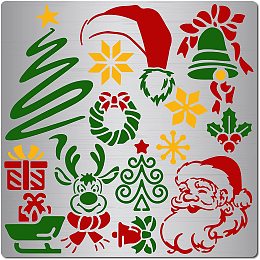 GORGECRAFT 6.3 Inch Christmas Themed Metal Stencil Engraving Stencils Santa Claus Bells Pattern Painting Template Journal Tool for Painting Wood Burning Pyrography and Engraving Wood and Patterns