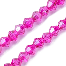 Electroplate Glass Beads Strands, AB Color, Faceted, Bicone, Magenta, 4~4.5x4mm, Hole: 1mm, about 92~96pcs/strand, 13.78~14.37 inch(35~36.5 cm)