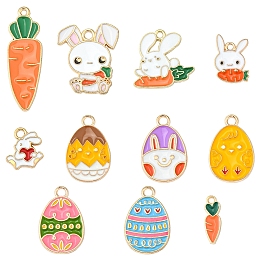 22Pcs 11 Styles Alloy Enamel Pendants, Easter Charms, Golden, Carrot & Rabbit & Easter Egg, Mixed Shapes, Mixed Color, 16~34.5x5~20x1~1.5mm, Hole: 1.5~2mm, 2pcs/style