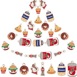 SUNNYCLUE 1 Box 32Pcs 8 Styles Alloy Charms Colorful Hamburger Chips Drinks Chocolate Donut Pizza Enamel Pendants Golden Plated for Jewelry Making Charms Bracelets Earrings Findings