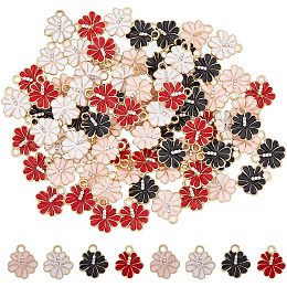 DICOSMETIC 80Pcs 4 Colors Crystal Flower Charms Enamel Hibiscus Flower Charms with Tiny Rhinestone Colorful Jewelry Making Charms Light Gold Alloy Pendants for DIY Necklace Bracelet Crafts