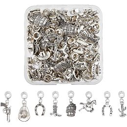 SUPERFINDINGS 64Pcs 8 Styles Cowboy Theme Charms Horseshoes Horse Cactus Tibetan Style Alloy Pendants Charms with Large Hole Antique Silver Dangle Charms for Earrings Bracelets Necklaces Making