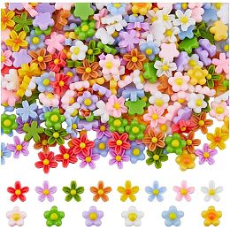 SUPERFINDINGS 340Pcs 14 Styles Resin Flower Cabochons Flatback Cabochons Flower Beads for Nail Art Accessories Phone Case Making Ornament, 7~8x7.5~8mm