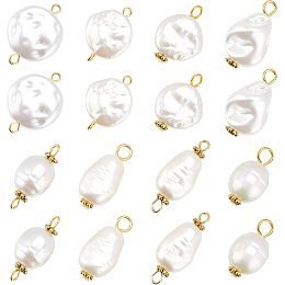 PandaHall Elite 80Pcs 8 Style Pearl Pendant Connectors Pearl Bead Links White ABS Plastic Imitation Pearl Beads Irregular Pearl Acrylic Links with Golden Pins for Earring Bracelet DIY Jewelry Making