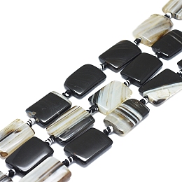 Honeyhandy Natural Banded Agate/Striped Agate Beads Strands, Dyed & Heated, Rectangle, Black, 19~21x14~16x5~7mm, Hole: 1.8mm, about 15pcs/strand, 14.96 inch(38cm)