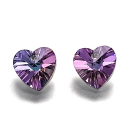 Honeyhandy Romantic Valentines Ideas Glass Charms, Faceted Heart Pendants, Purple, 10x10x5mm, Hole: 1mm