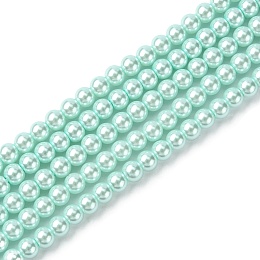 Eco-Friendly Dyed Glass Pearl Bead Strands, Round, Cotton Cord Threaded, Light Cyan, 6mm, Hole: 1.2~1.5mm, about 70pcs/strand, 15.7 inch