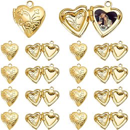 PandaHall Elite Locket Charms, 20pcs Brass Locket Pendants Photo Frame Charms Metal Heart Pendants Memory Photo Pendant for DIY Memorial Necklace Jewelry DIY Craft Making, Golden