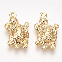 Honeyhandy Brass Charms, Tortoise, Nickel Free, Real 18K Gold Plated, 14.5x9x3mm, Hole: 1mm