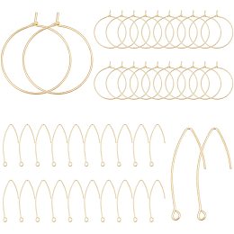 SUNNYCLUE 1 Box 40Pcs 20 Pairs 18K Gold Plated Earring Hooks for Jewelry Making Ear Wires Brass Earring Hooks and Hoop Earrings Making Supplies Jewelry Findings