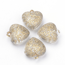 Honeyhandy Plating Transparent Acrylic Pendants, Golden Metal Enlaced, Heart, Clear, 22x20x11mm, Hole: 1.5mm, about 183pcs/500g