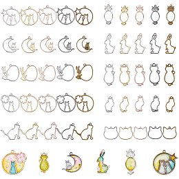 OLYCRAFT 50PCS Alloy Open Back Bezel Pendants Cat Rabbit Charms Pendants with Loop Hollow Resin Frames for Resin Jewelry Making - 10 Styles