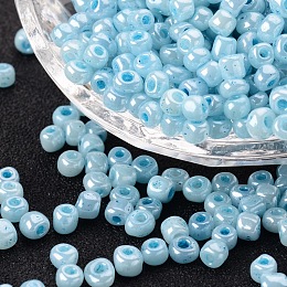 Honeyhandy Glass Seed Beads, Ceylon, Round, Pale Turquoise, 4mm, Hole: 1.5mm, about 4500pcs/pound