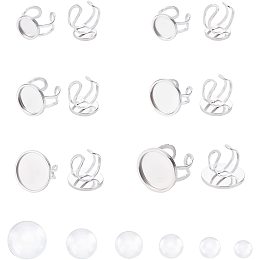 UNICRAFTALE 12Sets 6 Sizes Adjustable Ring Making Flat Round Cabochon Rings Settings Finger Ring Base with Transparent Glass Cabochon for Women Men Ring Jewelry Making