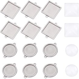 UNICRAFTALE 24pcs 2 Styles Stainless Steel Round Blank Bezel Pendant Connector Trays Blanks Links Cabochon Connectors Settings for Jewelry Making DIY Findings 1.8mm Hole Stainless Steel Color