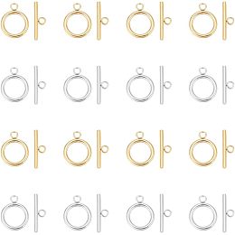 UNICRAFTALE 20 Sets 2 Colors 304 Stainless Steel Toggle Clasps and Round Ring Bar Clasps End Clasps Jewelry Connectors for DIY Necklace Bracelet Jewellery Making