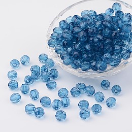 Honeyhandy Transparent Acrylic Beads, Faceted, Round, Dodger Blue, 8mm, Hole: 1.5mm