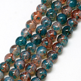 Nbeads Baking Painted Glass Beads Strands, Imitation Opalite, Round, DarkCyan, 6mm, Hole: 1.3~1.6mm; about 133pcs/strand, 31.4"