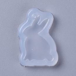 Honeyhandy Bunny Pendant Silicone Molds, Resin Casting Molds, For UV Resin, Epoxy Resin Jewelry Making, Rabbit, White, 40x25x5mm, Hole: 2mm, Inner Diameter: 31x22mm