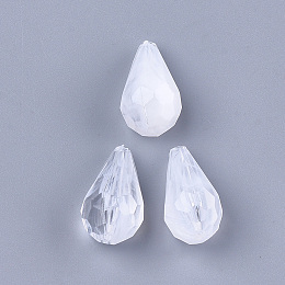 Honeyhandy Acrylic Beads, Imitation Gemstone, Faceted, teardrop, Clear & White, 22x12x11.5mm, Hole: 1.2mm