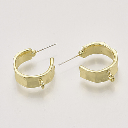 Honeyhandy Alloy Stud Earring Findings, Half Hoop Earrings, with Loop and 925 Sterling Silver Pins, Carved with S925, Light Gold, 22x7mm, Hole: 2mm, Pin: 0.6mm