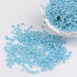 Honeyhandy 12/0 Ceylon Round Glass Seed Beads, Pale Turquoise, Size: about 2mm in diameter, hole:1mm, about 3303pcs/50g