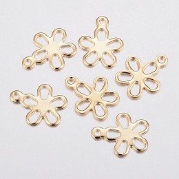 Honeyhandy 304 Stainless Steel Charms, Flower, Golden, 14x11x0.8mm, Hole: 1.2mm