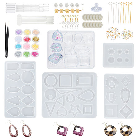 Olycraft DIY Earring Makings, with Silicone Pendant Moulds, Iron Earring Hooks & Jump Rings & Pins, Plastic Ear Nuts, Nail Art Sequins, Mixed Color, 169x93mm