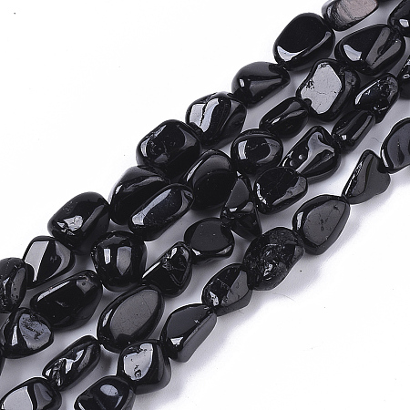 ARRICRAFT Natural Black Tourmaline  Beads Strands, Nuggets, Tumbled Stone, 5~11x5~8x3~6mm, Hole: 0.8mm, about: 52~56pcs/Strand, 15.94 inches(40.5cm)